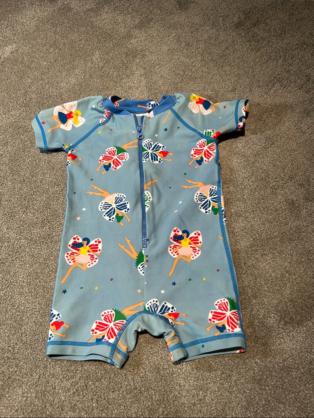 Hanna Andersson Blue Kids One-Piece Swim Suit with Multicolor Ballerina Prints